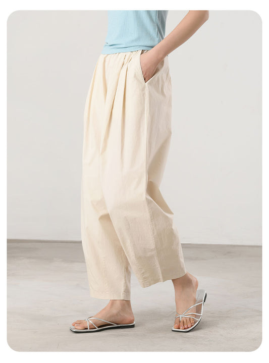 Cooling & Crease-Free Barrel trousers With Elastic Waistband & Pockets