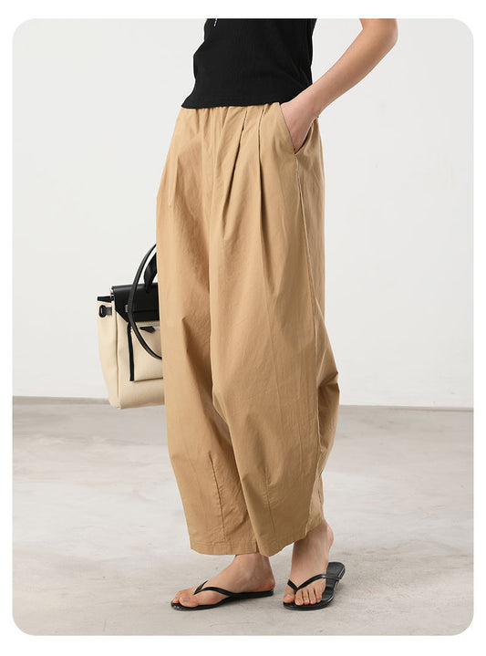 Cooling & Crease-Free Barrel trousers With Elastic Waistband & Pockets