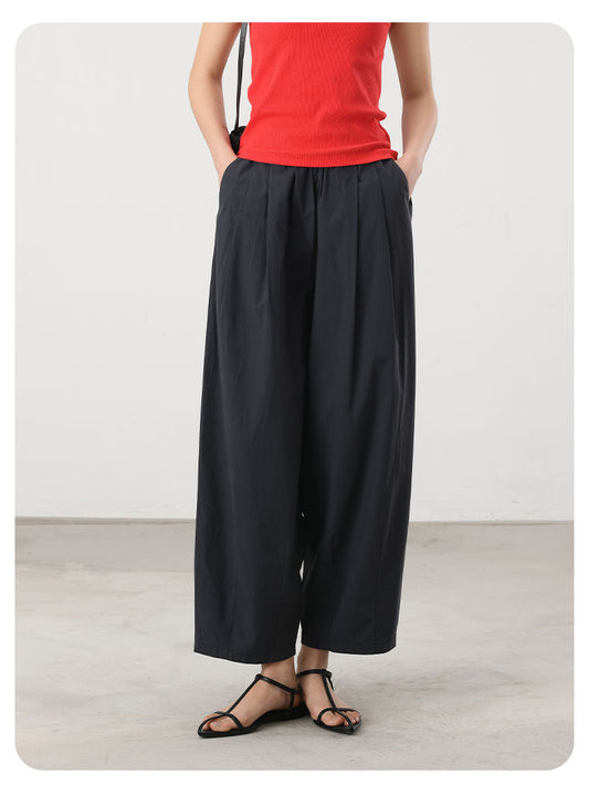 Cooling & Crease-Free Barrel trousers With Elastic Waistband & Pockets