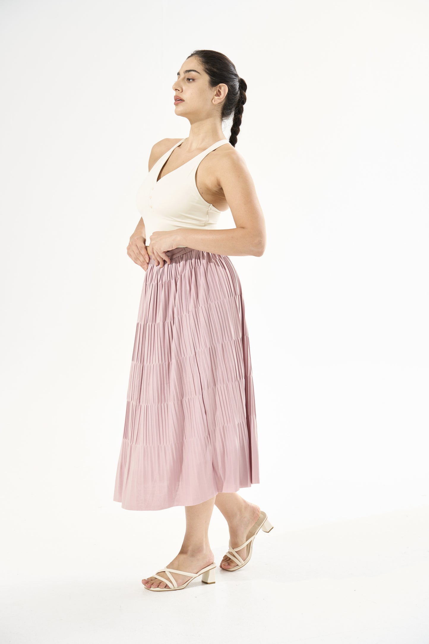 Cooling & Stretchable Swirl Pleated Skirt