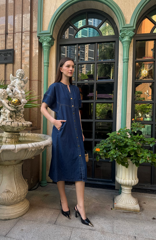 Cooling & Wrinkle-Free Wander Travel Denim Dress With Pockets