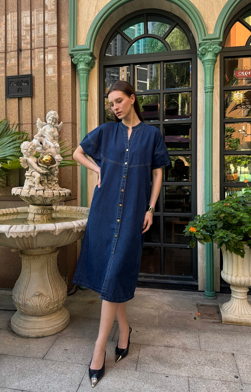 Cooling & Wrinkle-Free Wander Travel Denim Dress With Pockets