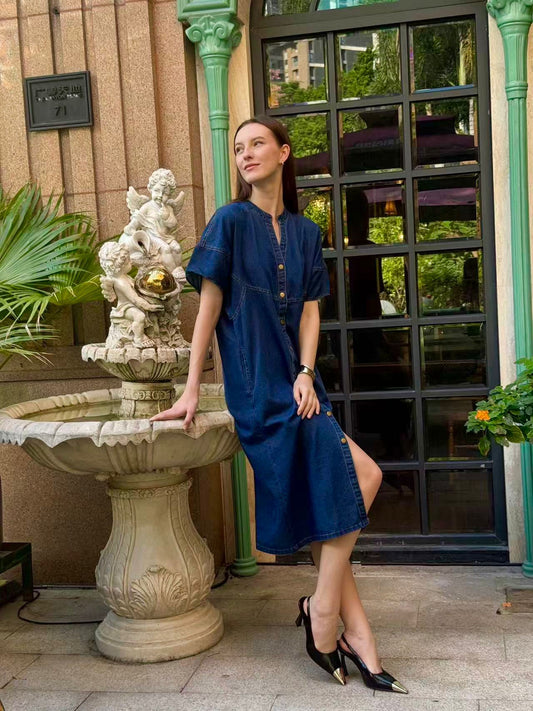 Cooling & Wrinkle-Free Wander Travel Denim Dress With Pockets