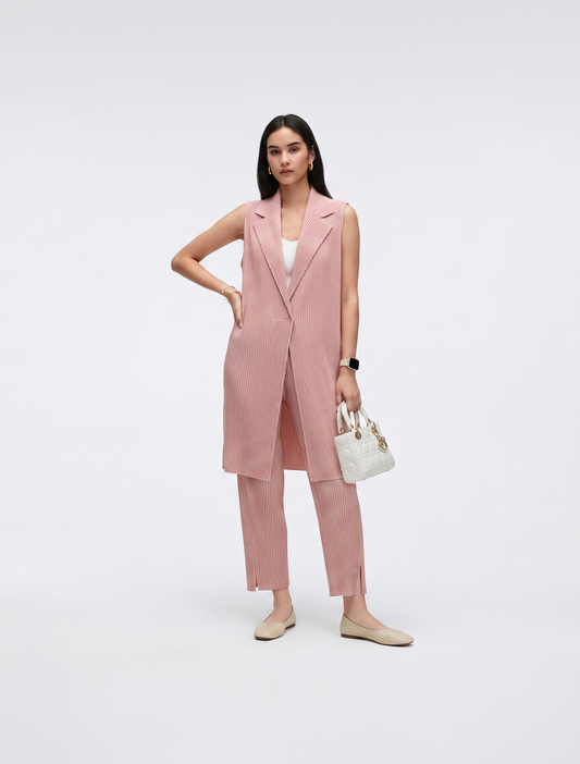 Wrinkle-Free, Cooling, Breathable Pleated Longline Celeste Vest With Pockets