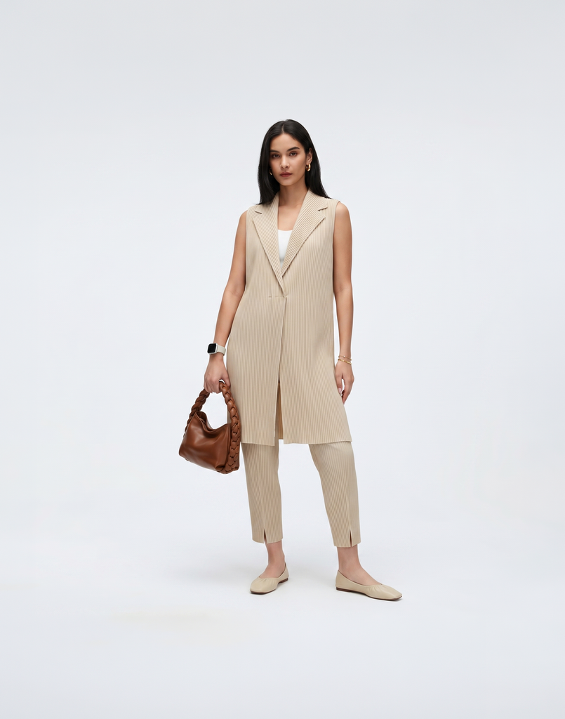 Wrinkle-Free, Cooling, Breathable Pleated Longline Celeste Vest With Pockets