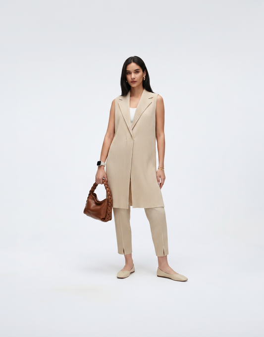 Wrinkle-Free, Cooling, Breathable Pleated Longline Celeste Vest With Pockets