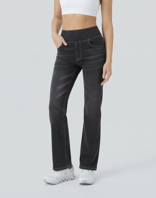 Cooling, Buttery Soft & Tummy Control Straight Cut Contour Jeans With Pockets