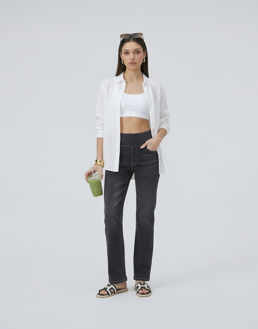 Cooling, Buttery Soft & Tummy Control Straight Cut Contour Jeans With Pockets