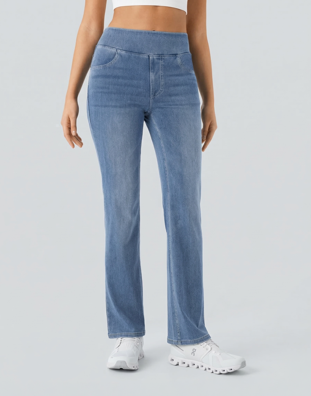 Cooling, Buttery Soft & Tummy Control Straight Cut Contour Jeans With Pockets