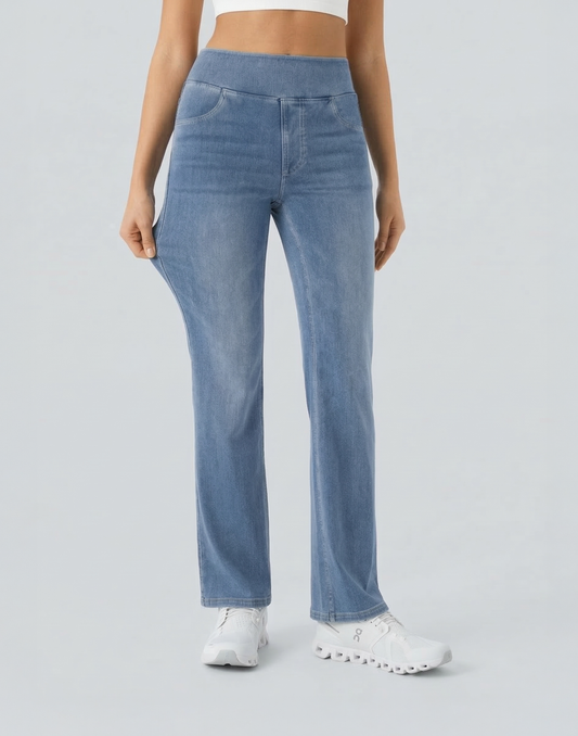 Cooling, Buttery Soft & Tummy Control Straight Cut Contour Jeans With Pockets