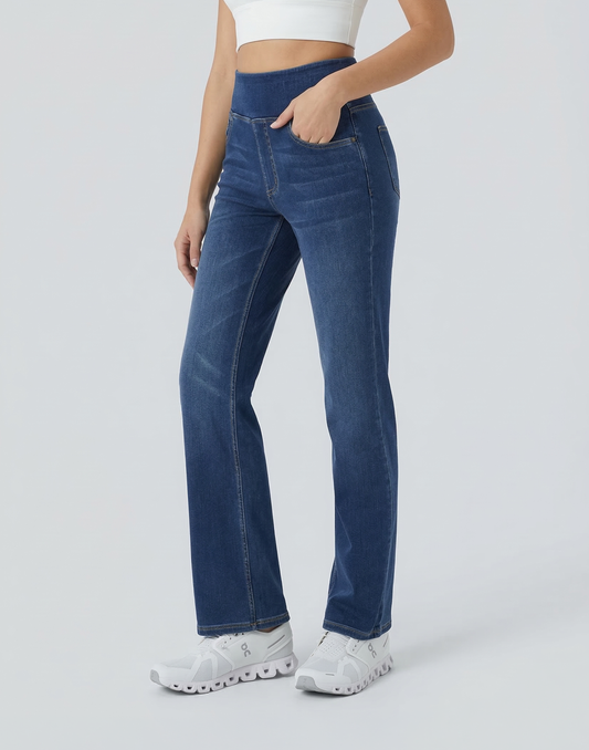 Cooling, Buttery Soft & Tummy Control Straight Cut Contour Jeans With Pockets