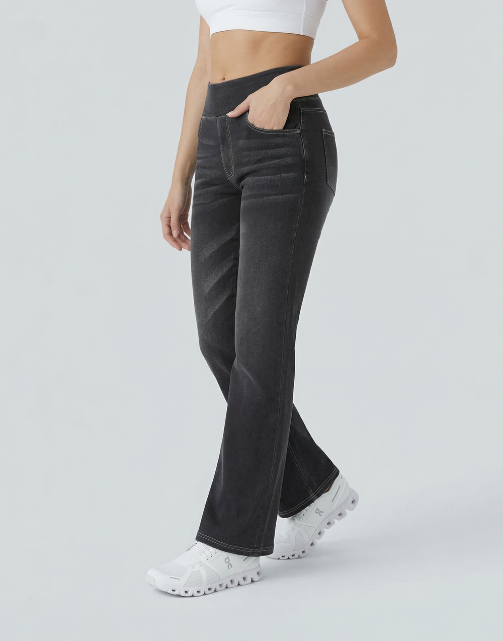 Cooling, Buttery Soft & Tummy Control Straight Cut Contour Jeans With Pockets