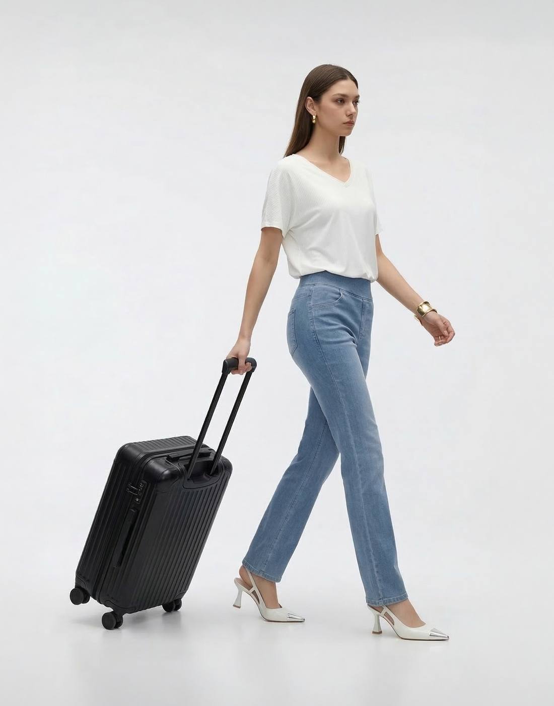 Cooling, Buttery Soft & Tummy Control Straight Cut Contour Jeans With Pockets