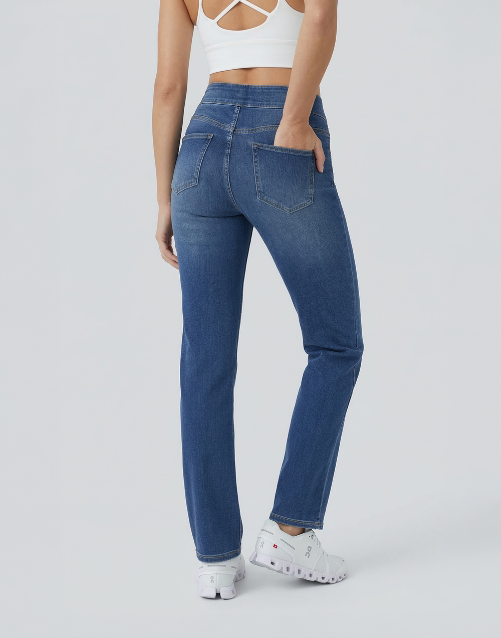 Cooling, Buttery Soft & Tummy Control Straight Cut Contour Jeans With Pockets