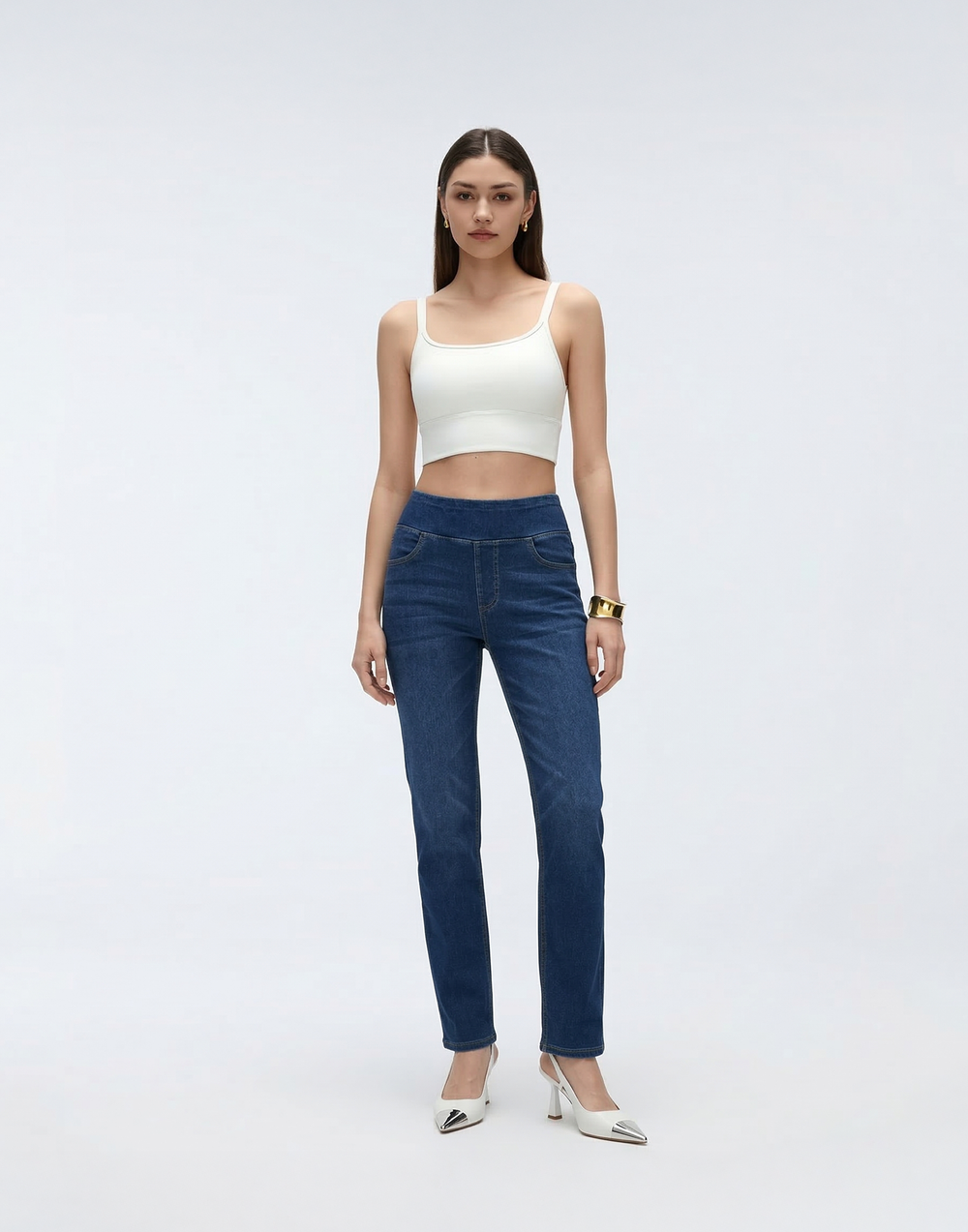 Cooling, Buttery Soft & Tummy Control Straight Cut Contour Jeans With Pockets
