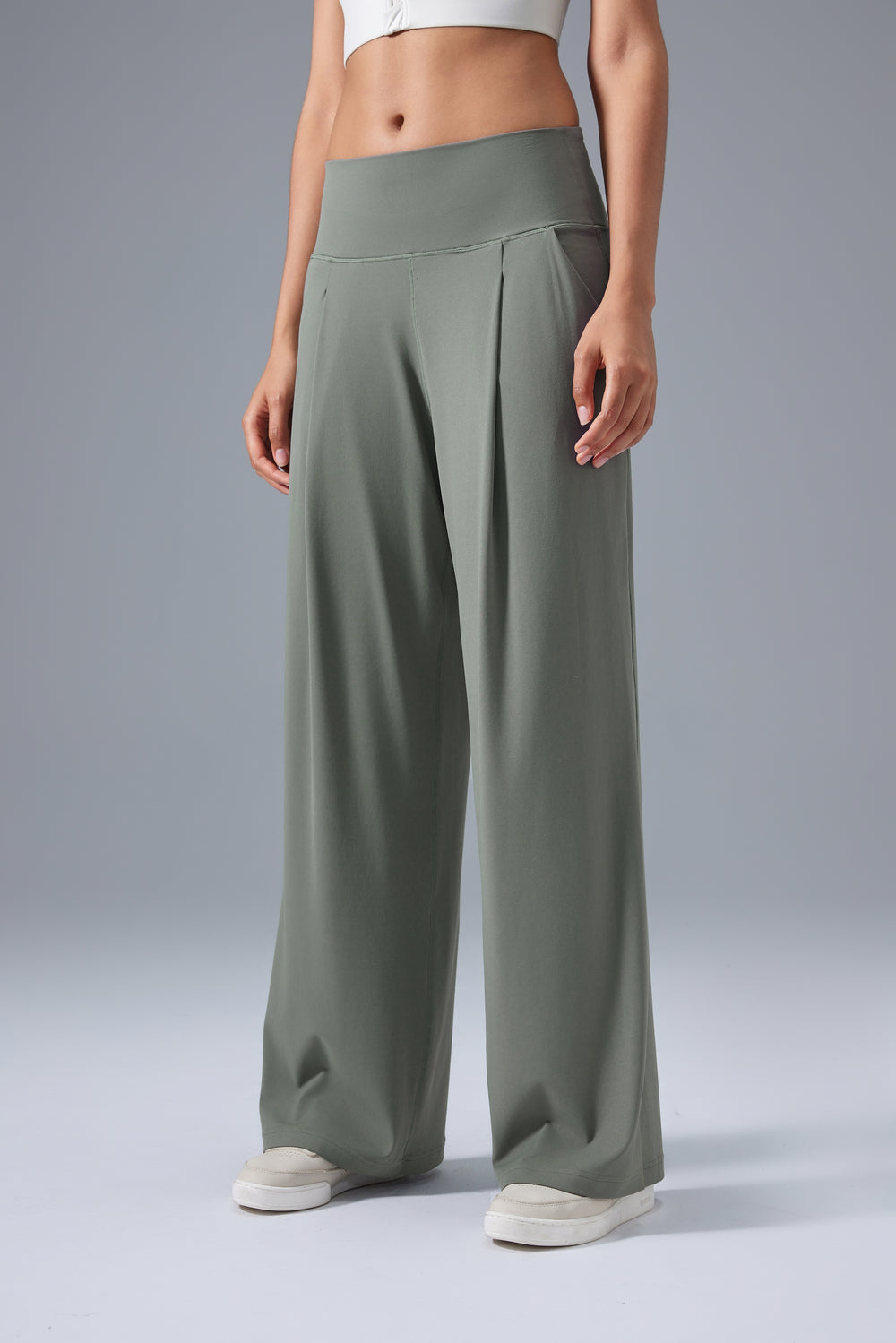 olive buttery soft stretch work pants women front view