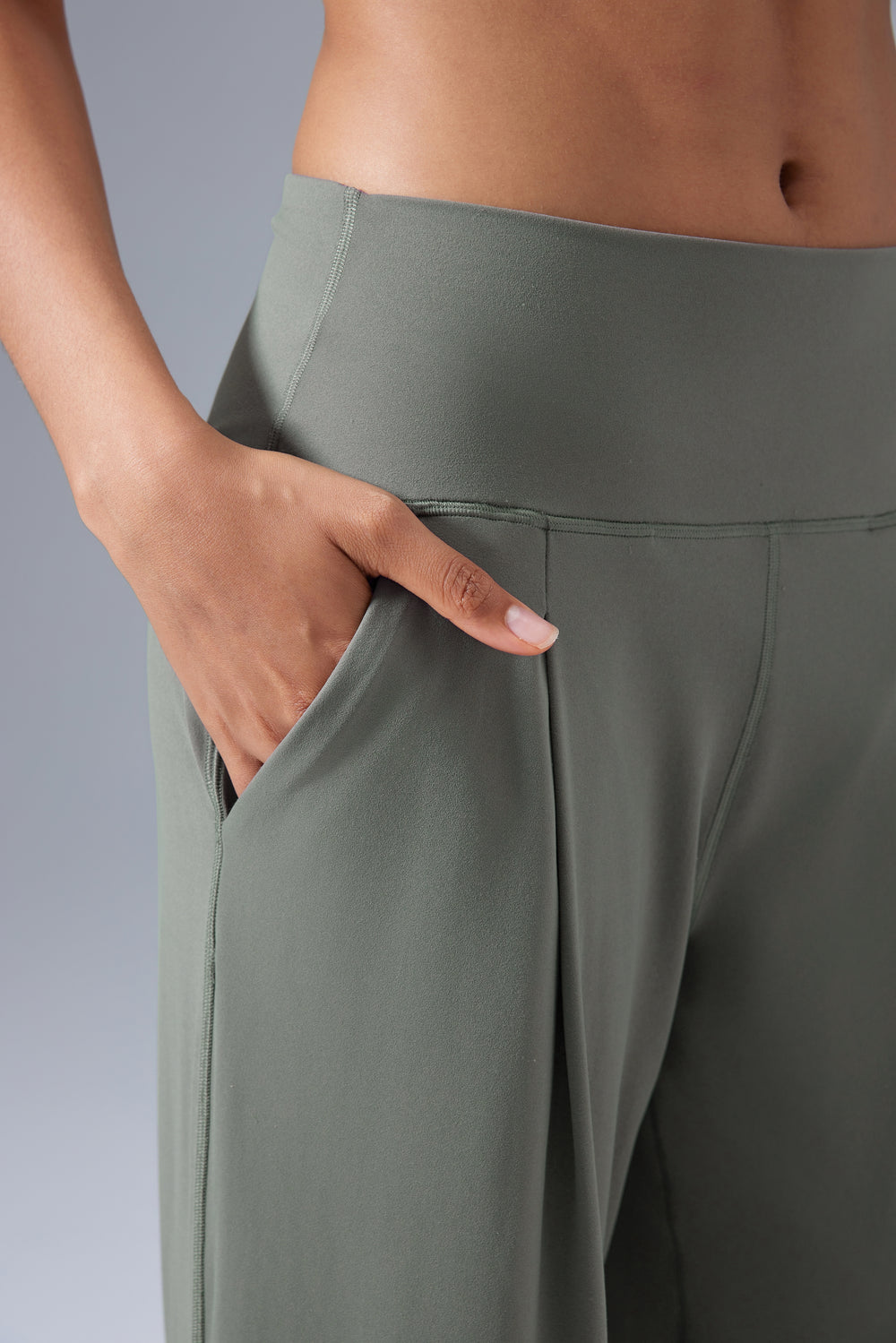 olive versatile stretch pants women wrinkle-free front view