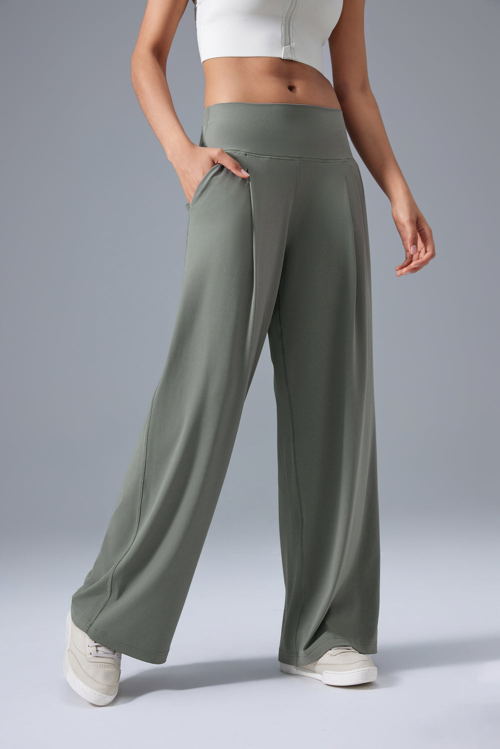 olive wrinkle-free casual work pants women front view