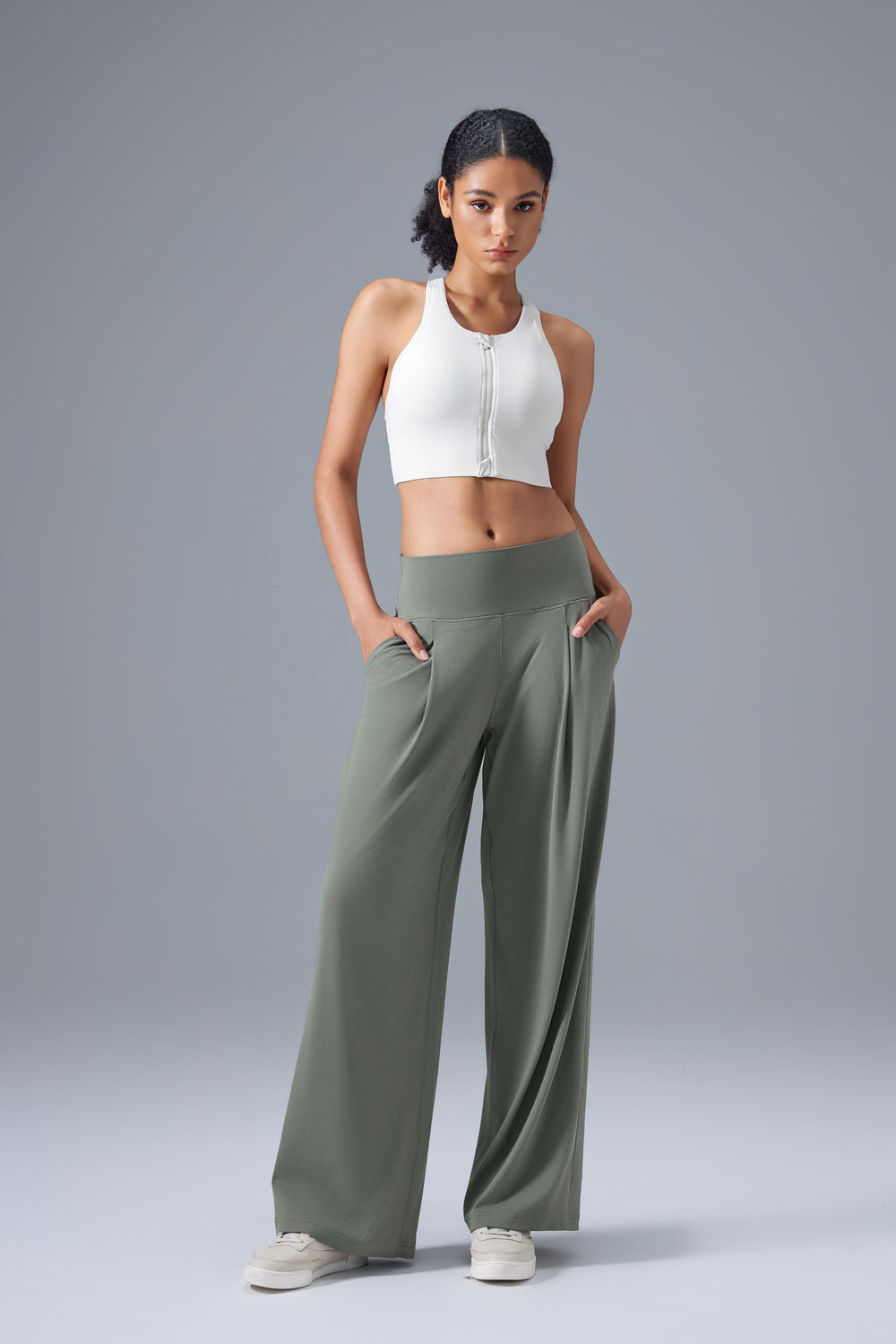 olive wrinkle-free pants women buttery soft stretch work pants front view