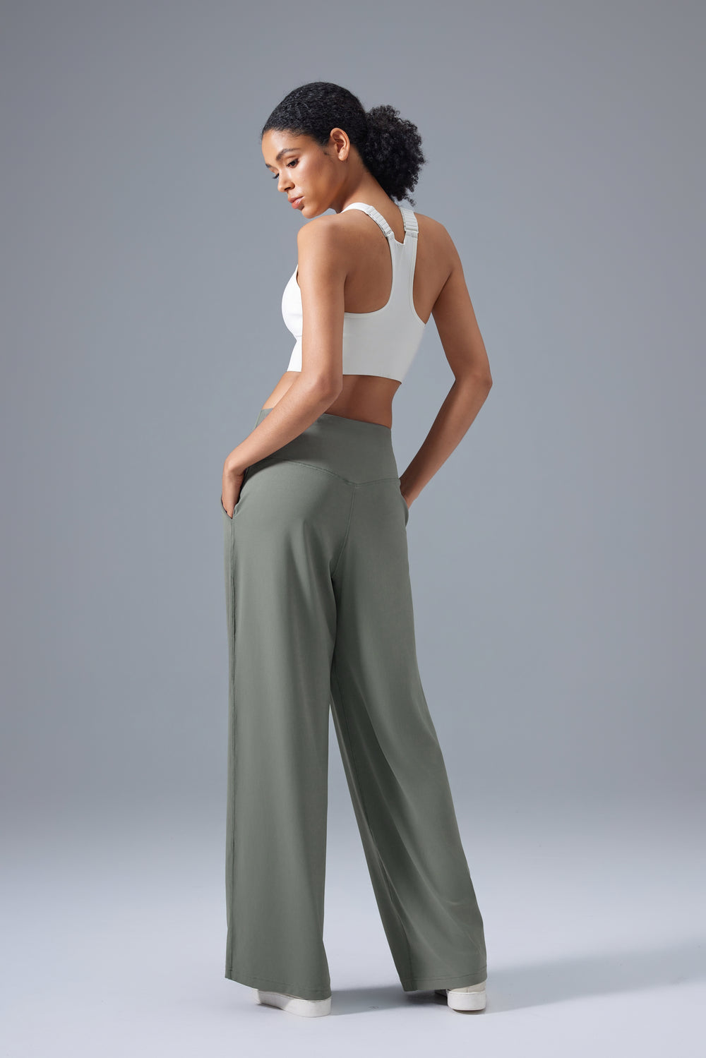 olive wrinkle-free work pants women relaxed fit back view