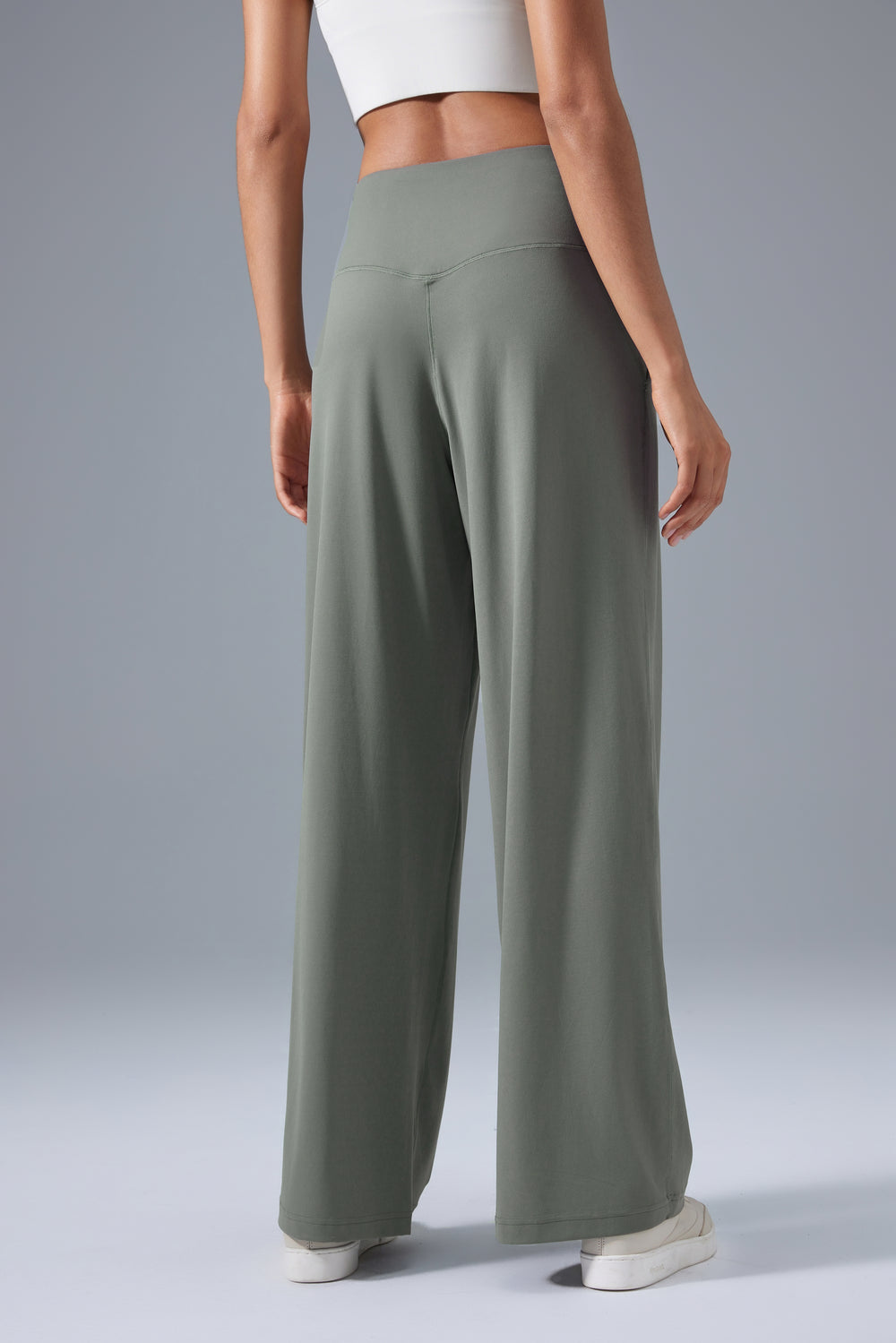 olive wrinkle-resistant pants women elegant back view