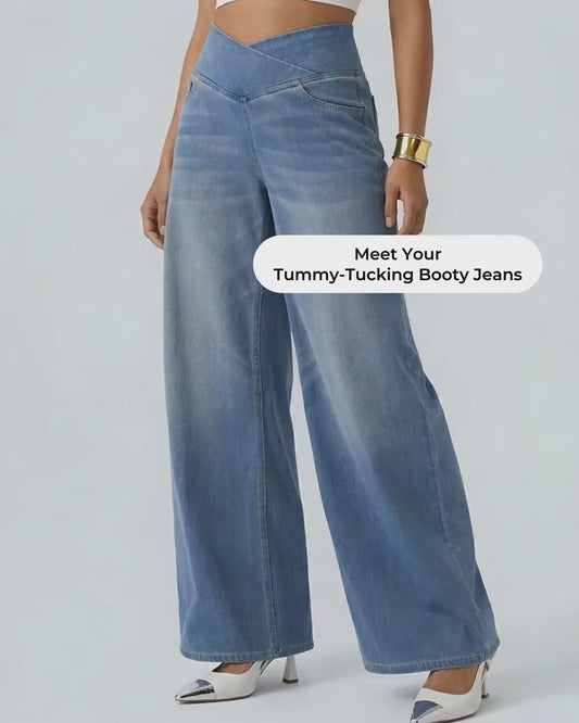 Cooling & Buttery Soft With Tummy Control Loose Cut Booty Jeans With Pockets