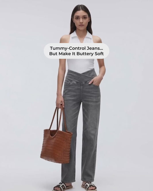 Cooling, Buttery Soft, Stretchy With Tummy Control Wide-Leg Snatch Jeans