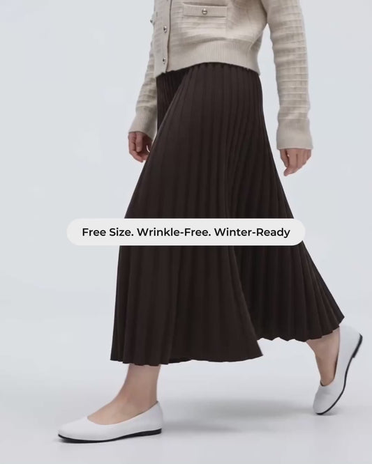 Buttery Soft, Warm & Free Size Nordic Pleated Skirt With Stretchy Waistband