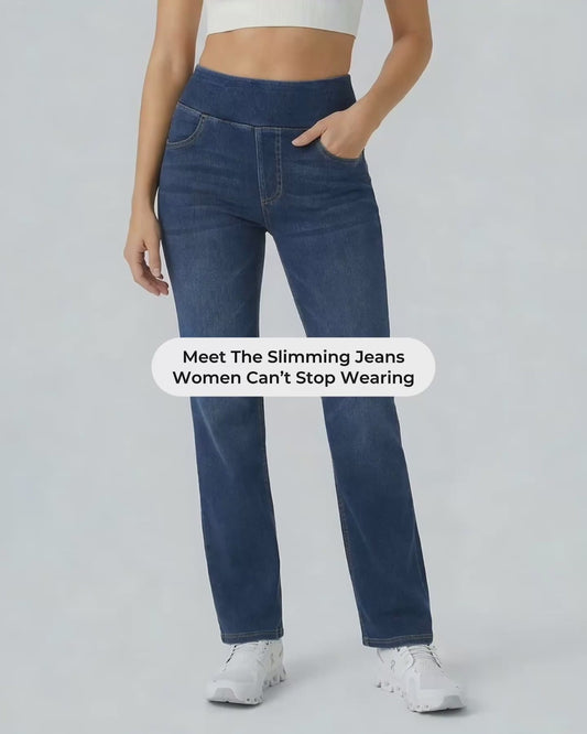 Cooling, Buttery Soft & Tummy Control Straight Cut Contour Jeans With Pockets
