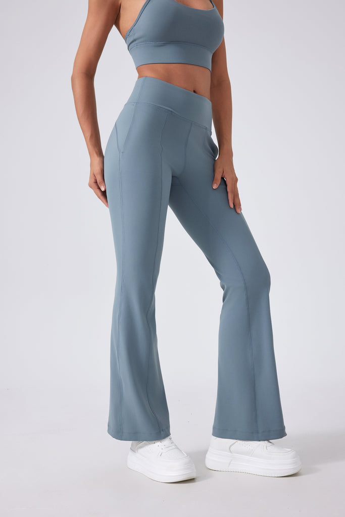 High Waisted Buttery Soft Camel-Toe Proof Mirage Flare Pants With Pockets