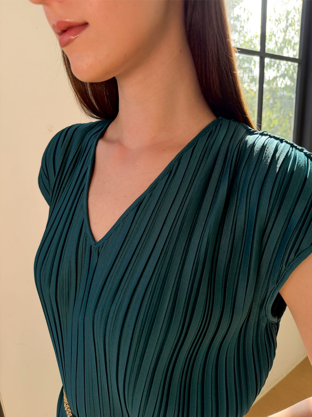 Wrinkle-Free Aria Pleated Dress With Belt