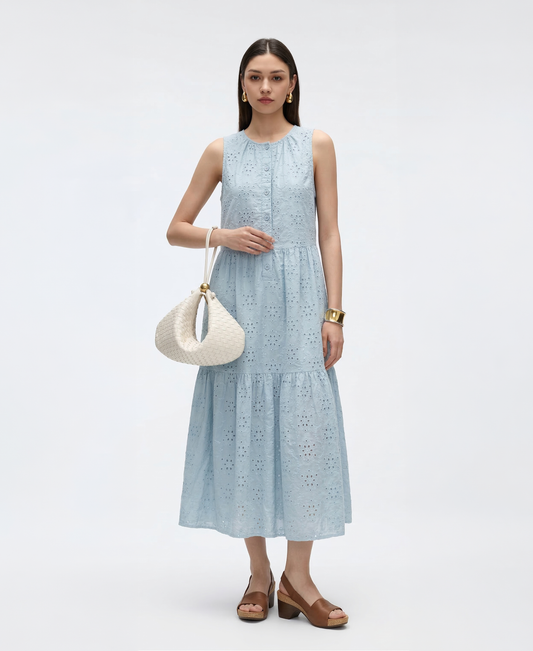 Cooling & Breathable Eyelet Embroidery Sassy Dress With Pockets