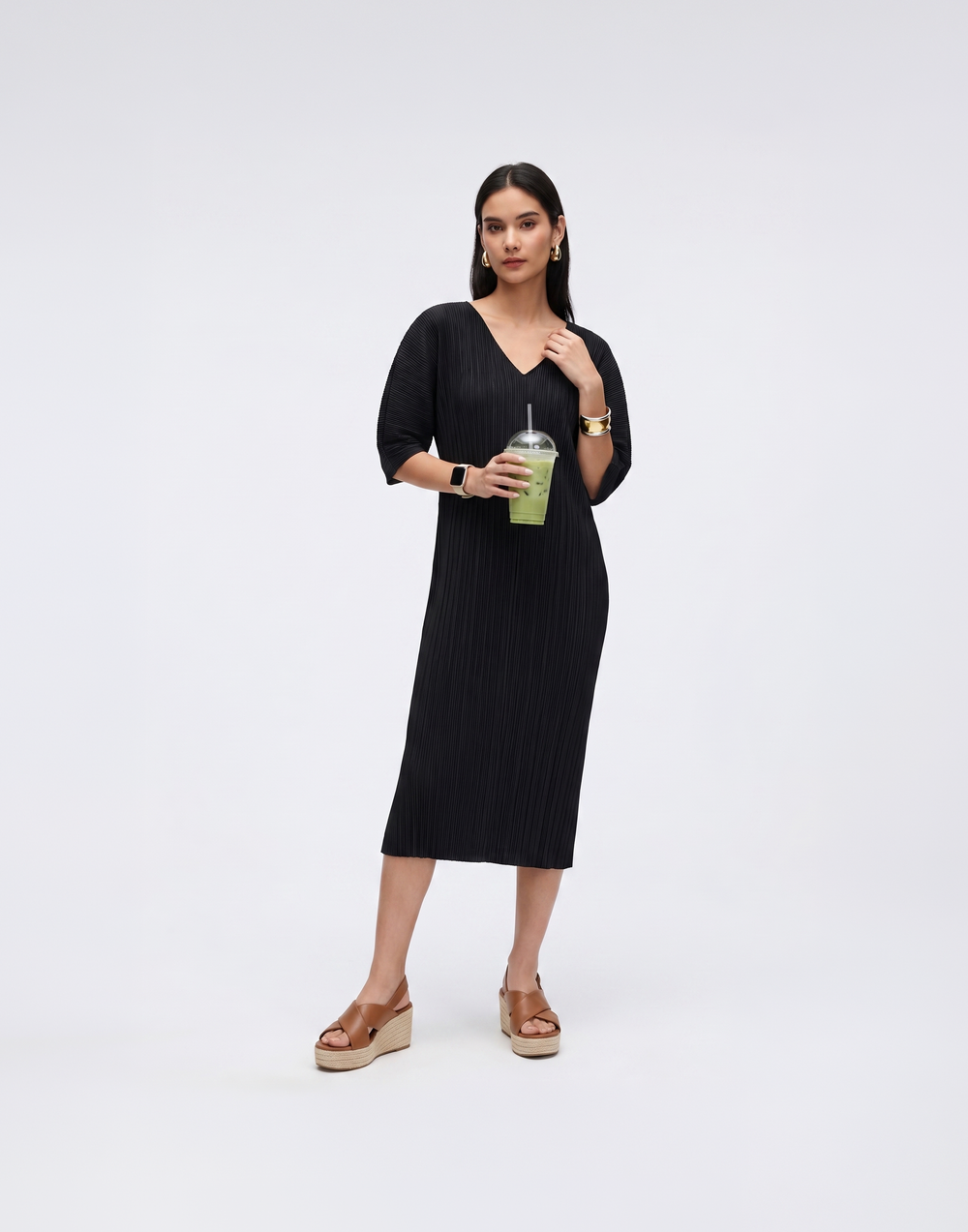 Wrinkle-Free, Cooling & Breathable Pleated Rhythm Dress With Sleeves