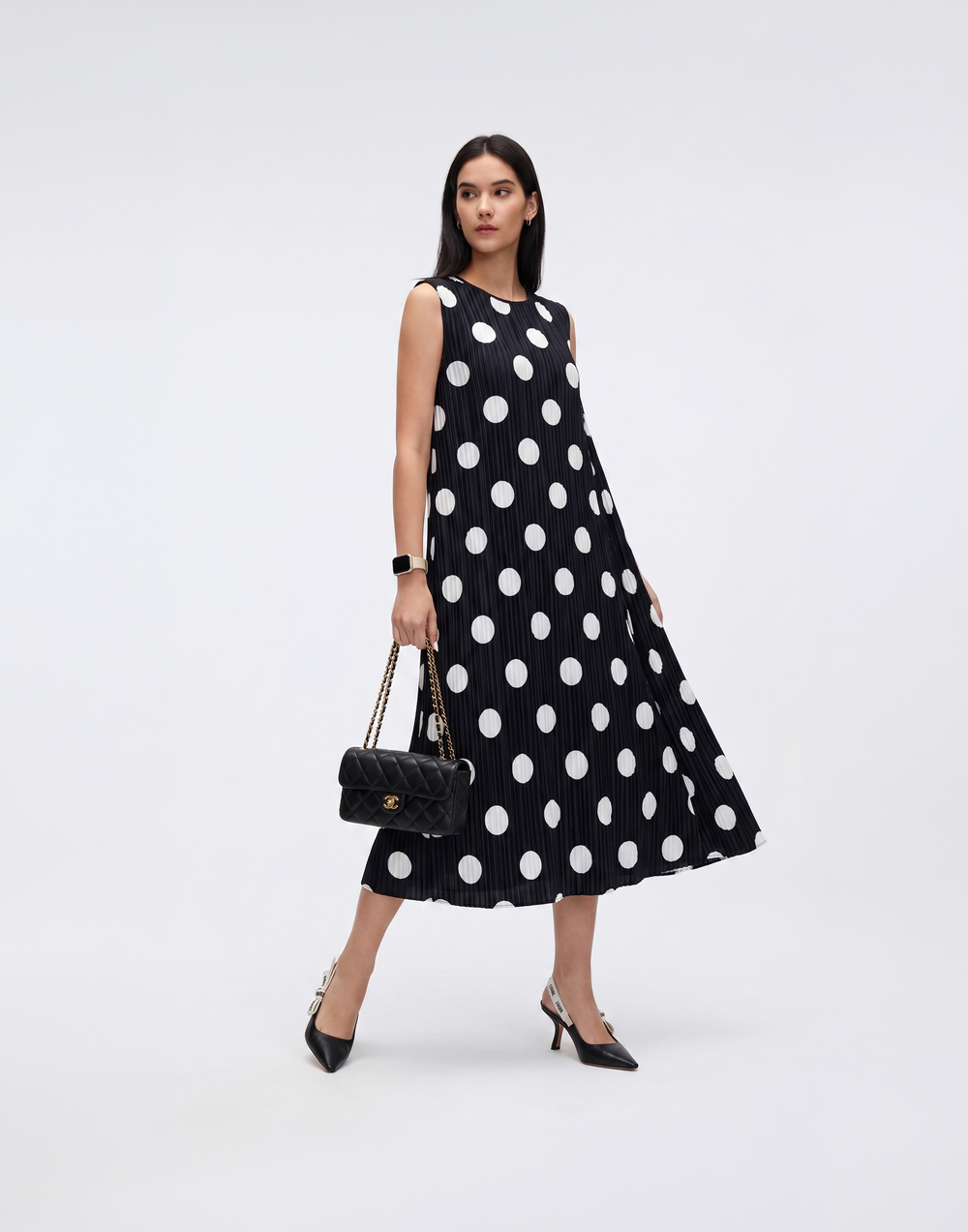 Wrinkle-Free, Cooling, Breathable & Free Size Jollie Polkadot Dress