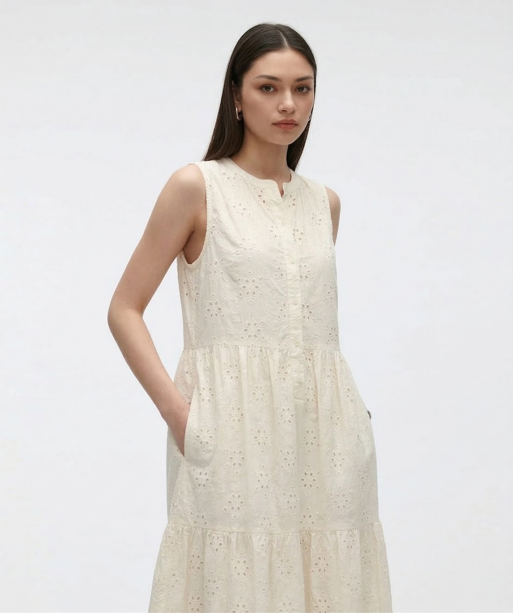 Cooling & Breathable Eyelet Embroidery Sassy Dress With Pockets