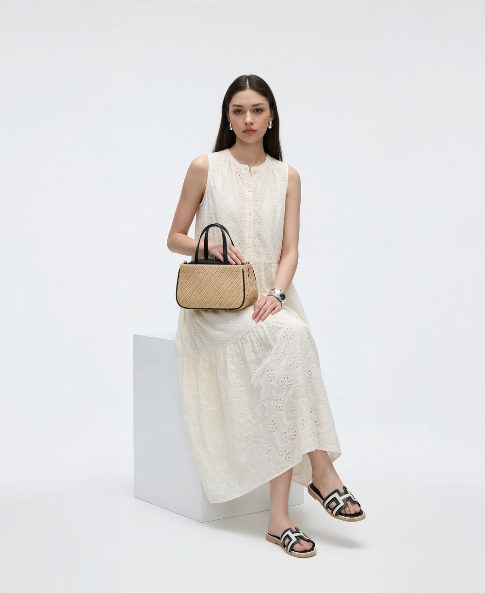 Cooling & Breathable Eyelet Embroidery Sassy Dress With Pockets