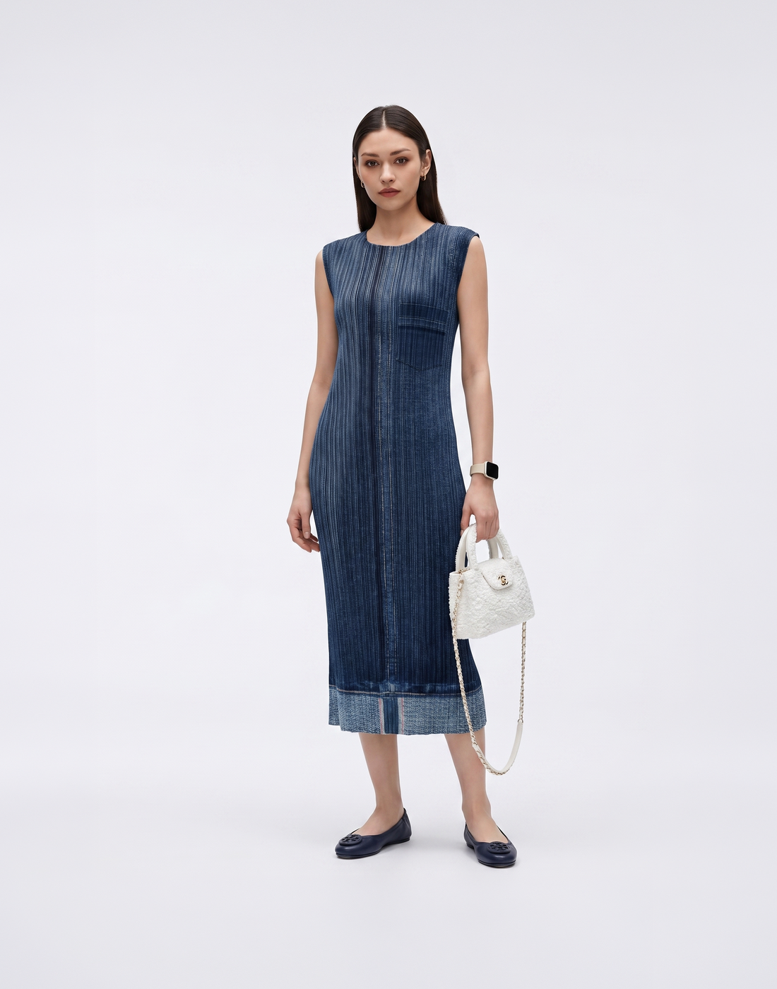 Wrinkle-Free, Cooling & Breathable Free Size Santorini Pleated Denim Dress