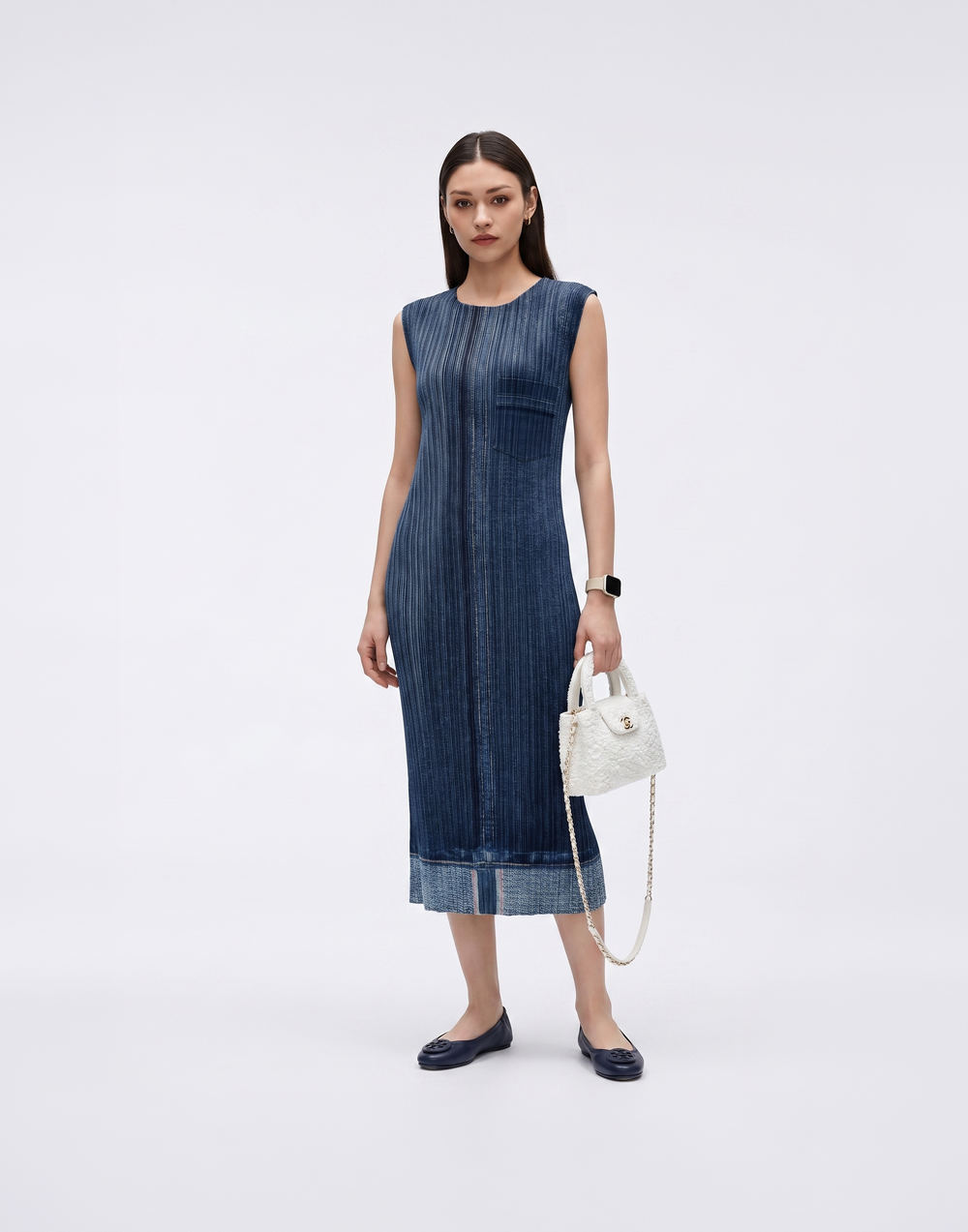 Wrinkle-Free, Cooling & Breathable Free Size Santorini Pleated Denim Dress
