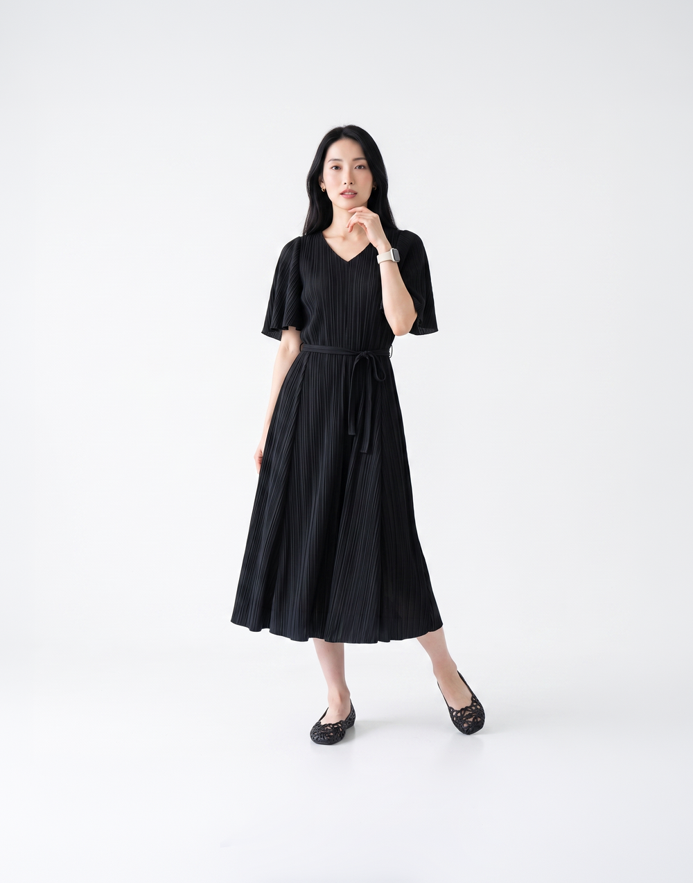 Wrinkle-Free, Free Size & Flattering Daisy Pleated Dress With Adjustable Waist Tie