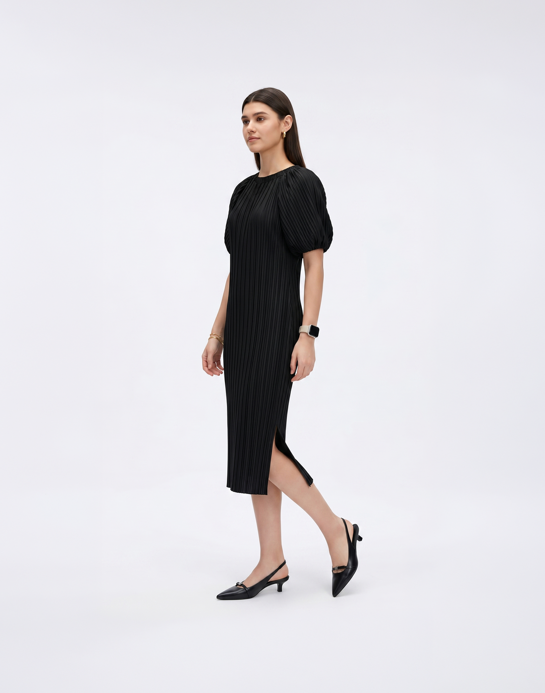 Cooling & Wrinkle-Free 2-in-1 Halo Pleated Dress With Sleeves