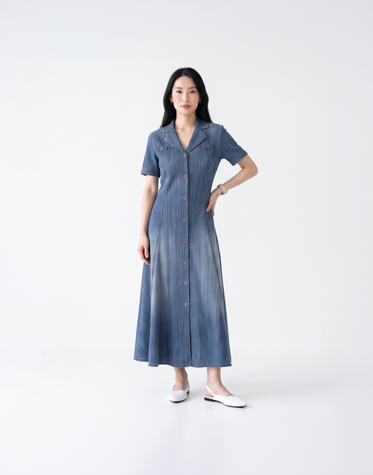 Wrinkle-Free, Cooling & Breathable Free Size Elera Denim Dress