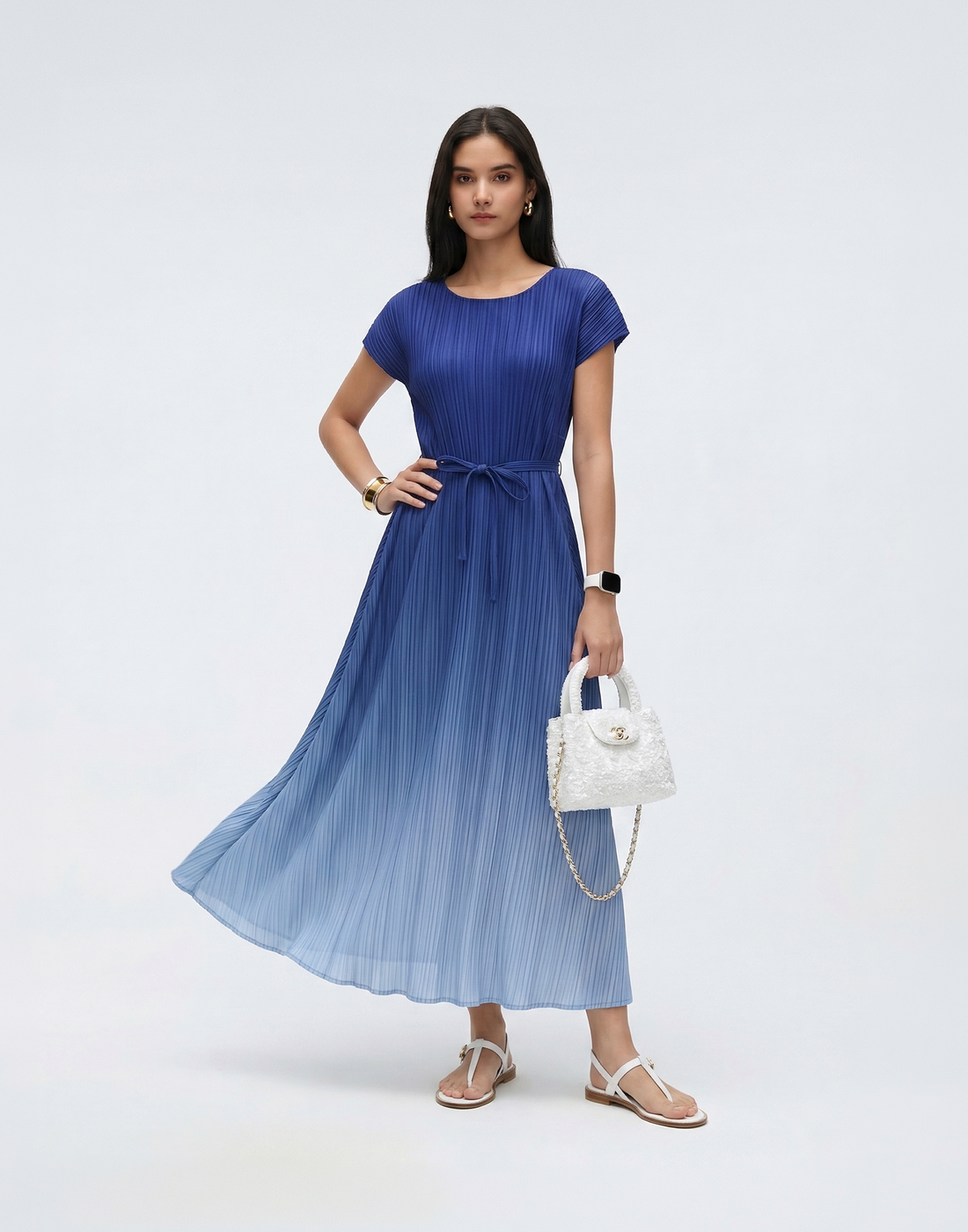 Wrinkle-Free, Cooling & Breathable Pleated Swish Dress With Belt
