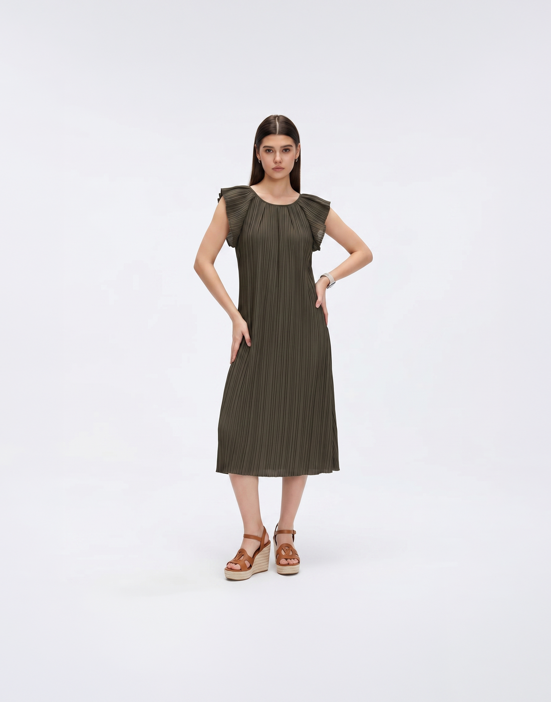 Wrinkle-Free, Cooling & Free Size Pleated Ruby Dress