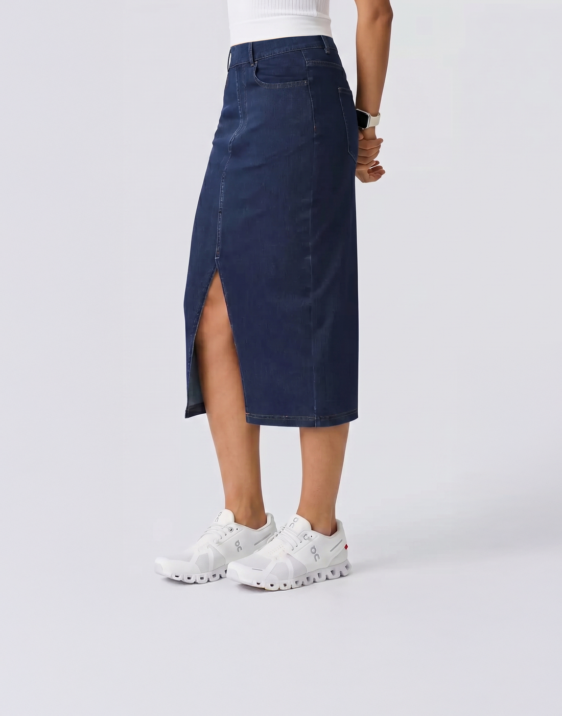 Cooling, Buttery Soft, Stretchy & Tummy Tucking Cloud Denim Skirt With Pockets