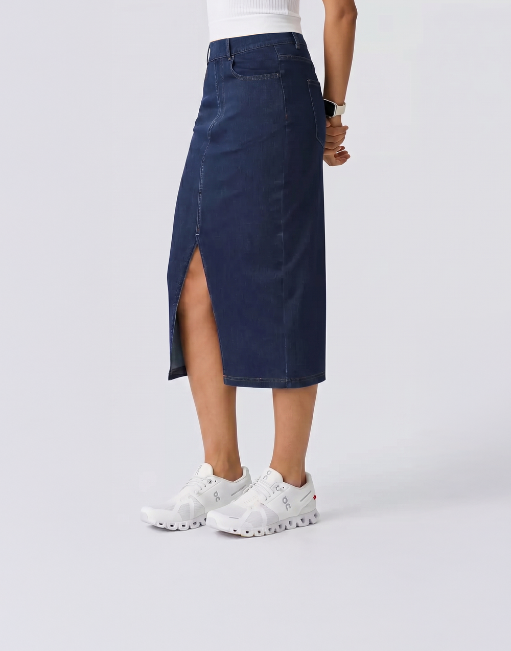 Cooling, Buttery Soft, Stretchy & Tummy Tucking Cloud Denim Skirt With Pockets