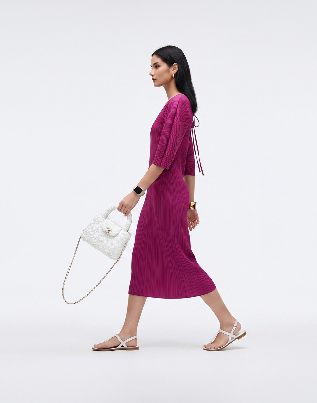 Wrinkle-Free, Cooling & Breathable Pleated Rhythm Dress With Sleeves