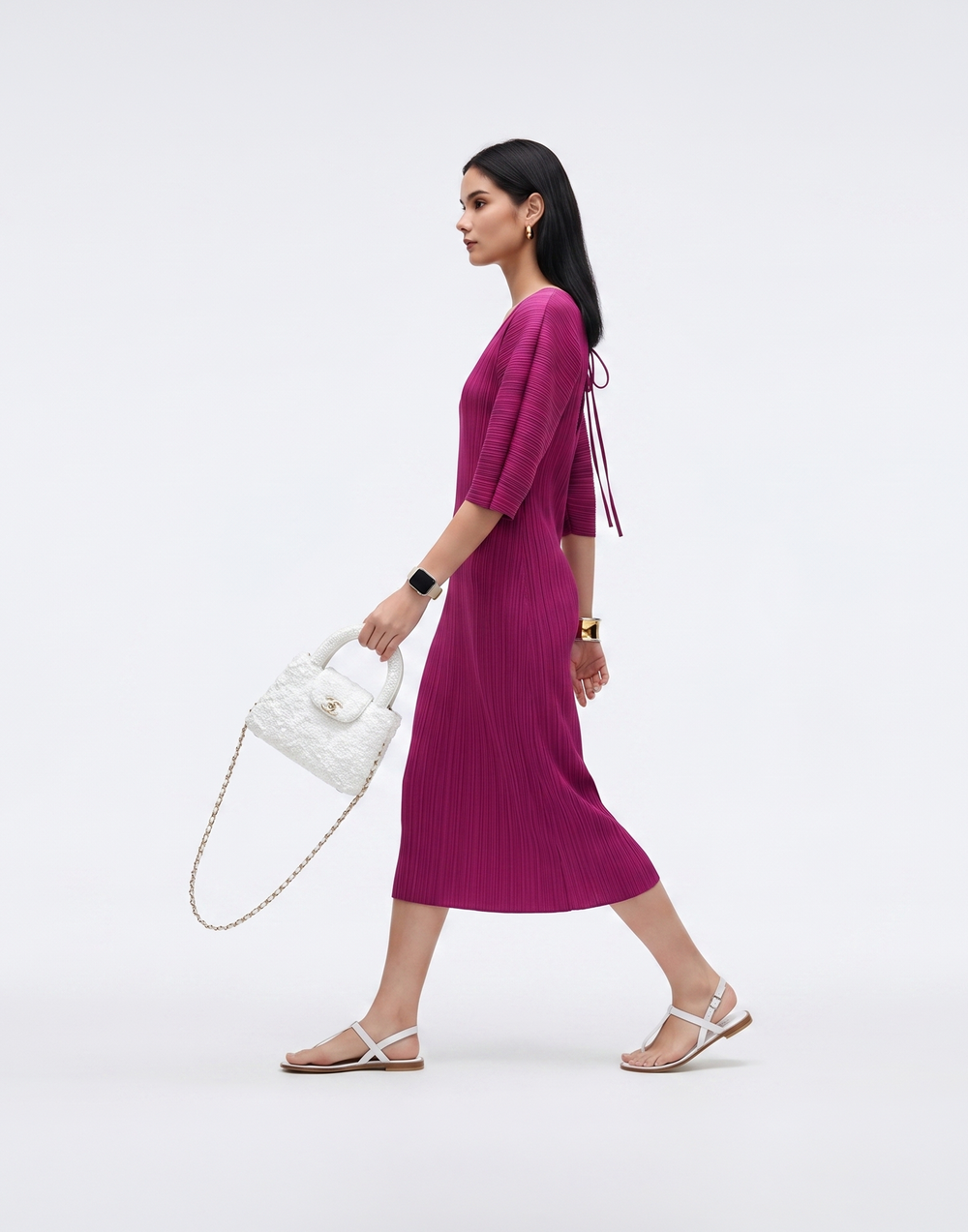 Wrinkle-Free, Cooling & Breathable Pleated Rhythm Dress With Sleeves