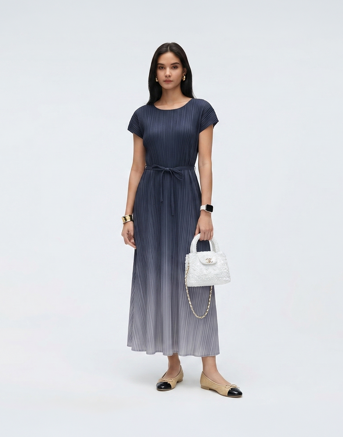 Wrinkle-Free, Cooling & Breathable Pleated Swish Dress With Belt