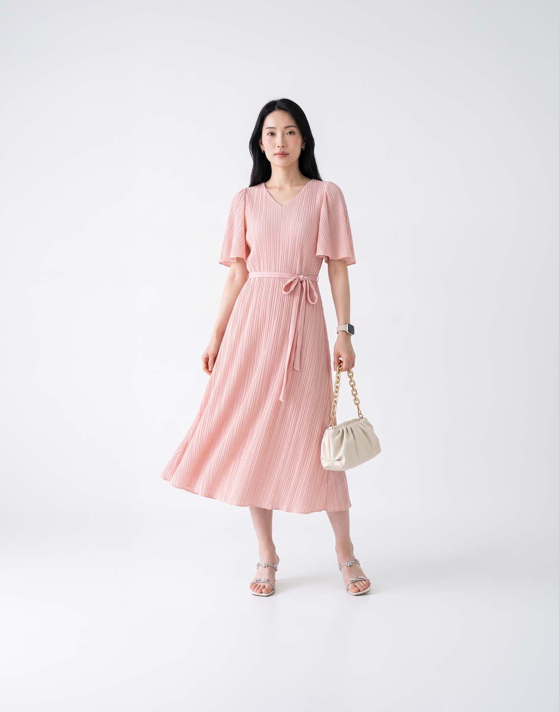 Wrinkle-Free, Free Size & Flattering Daisy Pleated Dress With Adjustable Waist Tie