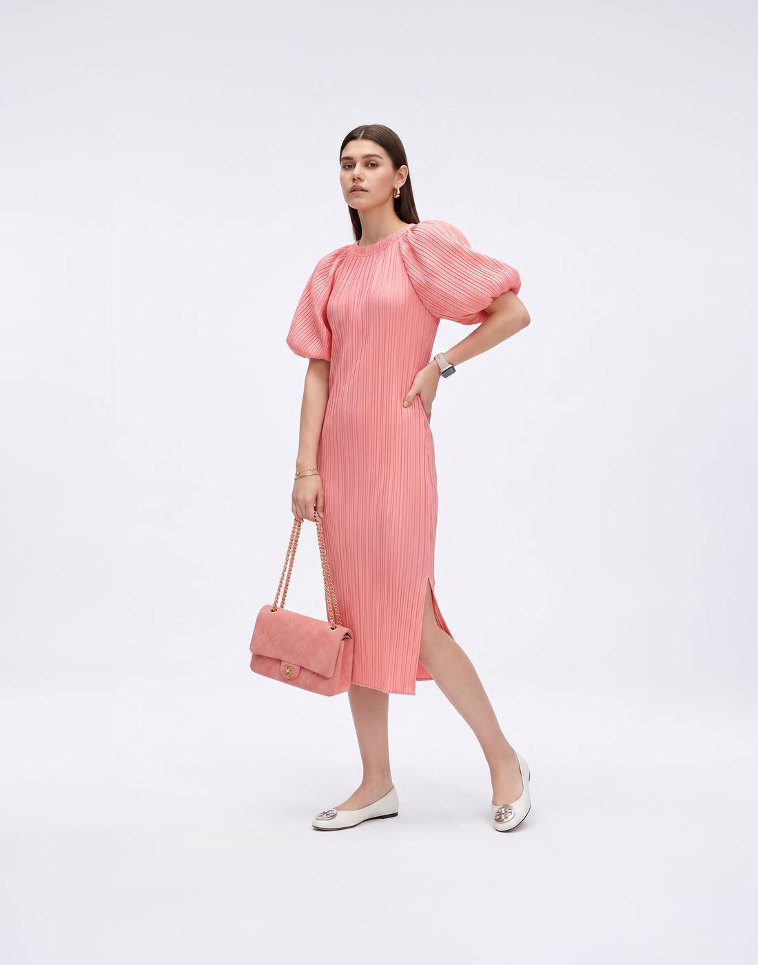 Cooling & Wrinkle-Free 2-in-1 Halo Pleated Dress With Sleeves